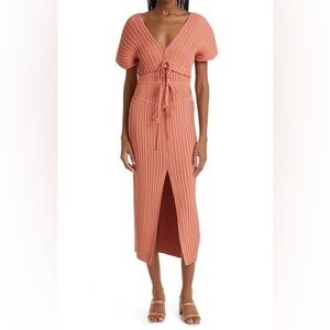 A.L.C. Stella Plissé Puff Sleeve Midi Dress Size 10 Venetian Rose NWT